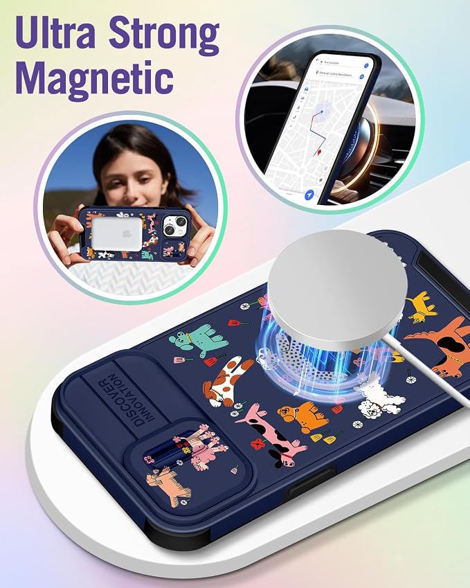 Buleens for iPhone 15 Case 6.1 Inch - with Ring Stand & Camera Cover Aesthetic Cute Designed for Women Girls Cartoon Kawaii Dogs for Phone Case for iPhone 15 Compatible with Magsafe - Image 4