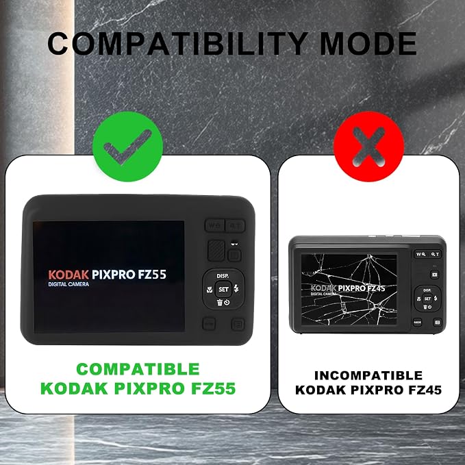 Camera Case for Kodak PIXPRO FZ55 with 2-Pack Screen Protector | Cute Charm Wrist Strap, Soft Silicone Protective Case with Removable Lens Cap for Kodak FZ55 Accessories - Black - Image 2