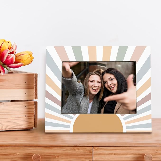 kunlisa Retro Boho Sun Sunrise Picture Frame 4x6, Mid Century Modern Pastel Sunshine Picture Photo Frame for Nursery Kids Room Home Bedroom Living Room Tabletop Desk Shelf Decoration - Image 3
