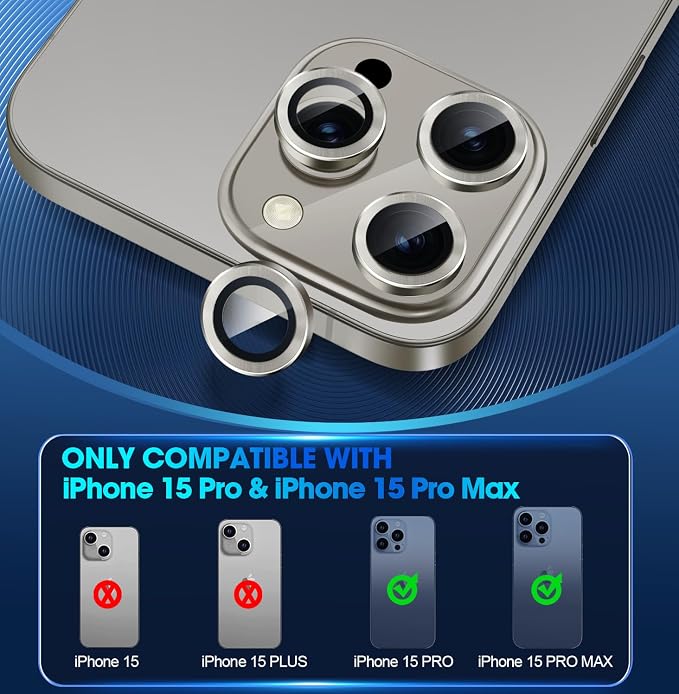 for iPhone 15 Pro/15 Pro Max Camera Lens Protector Cover, Gray | Individual Metal, 9H Hardness, Scratch Resistant, Shockproof, Drop Protection, Case Friendly, Stylish Accessories - Image 2