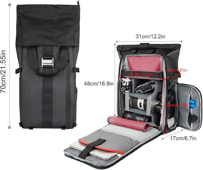 Camera Backpack Waterproof Camera Bag Satchel for Photographer DSLR SLR Mirrorless with Laptop Compartment and Rain Cover - Image 6