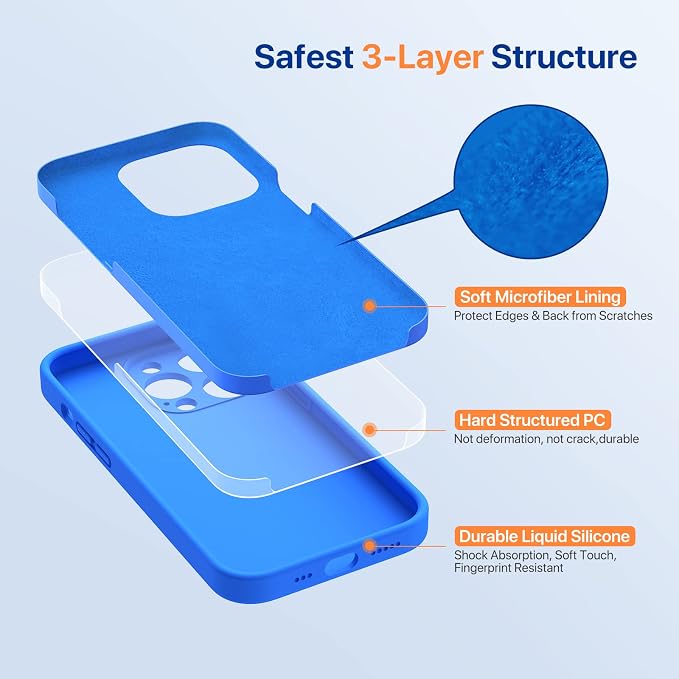 Miracase Silicone for iPhone 14 Pro Case, Mediterranean Blue | Soft Anti-Scratch Microfiber Lining, Premium Silicone Cover Shockproof Drop Protection Phone Case for 14 Pro - Image 5
