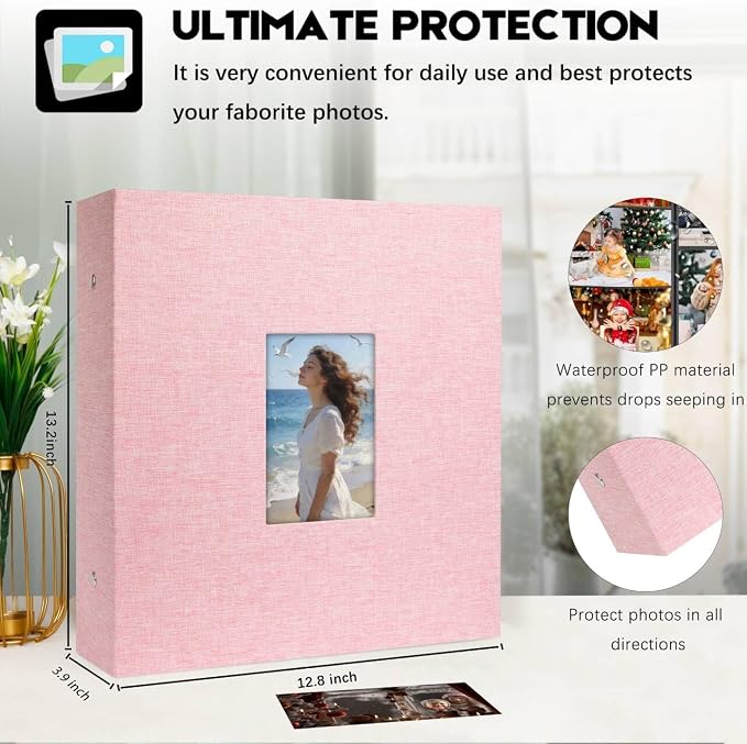 Aevdor Large Capacity 4x6 Photo Album, 1000 Photos, Linen Cover, Pink | 3 Horizontal + 2 Vertical per Side, Acid-Free Black Inner Pages, Front Display Window, Family, Wedding & Everyday Photos - Image 2