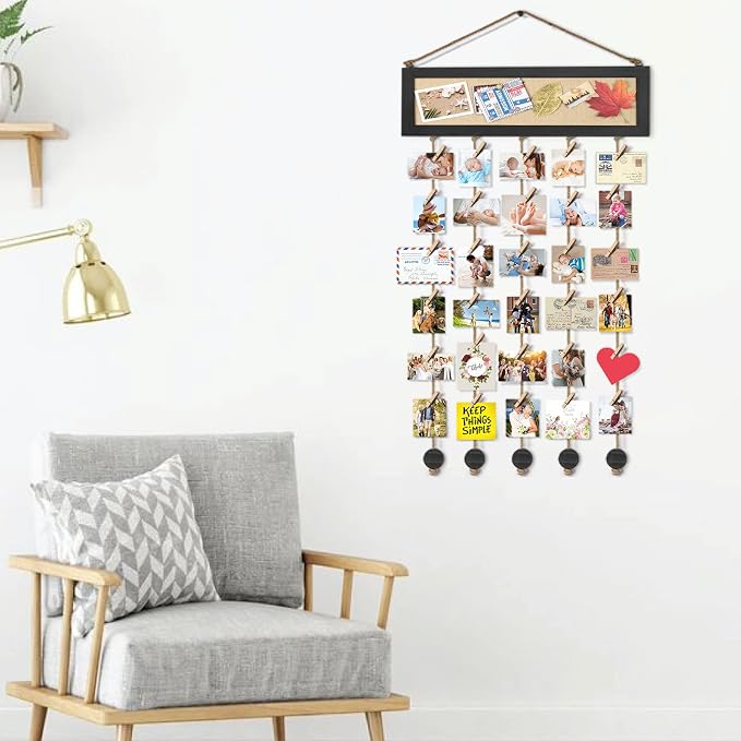 Bikoney Picture Frames Collage Wall Decor Hanging Photo Display Multi Pictures Organizer with Wood Bulletin Board Photo Board 30 Clips and 6 Pushpins for Home and Dorm Room Decor (Black) (Pack of 3) - Image 7