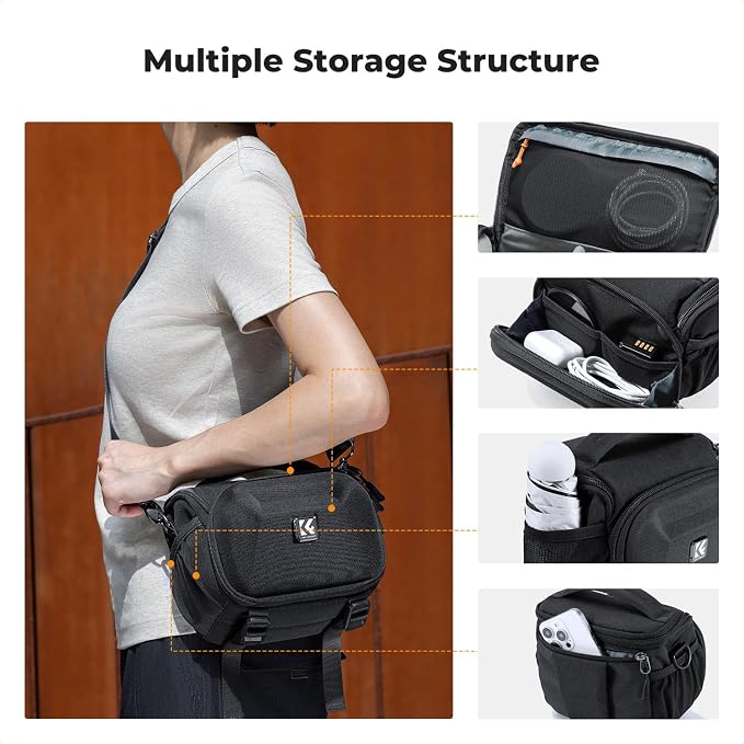 K&F CONCEPT Camera Shoulder Bag, Hardshell Camera Case with Tripod Holder | EVA Hardshell, Foam Padded, Double-Zip Access, Efficient Storage, Street & Travel, Men & Women, 1 Camera+1 Lens Compact, BS15 - Image 3