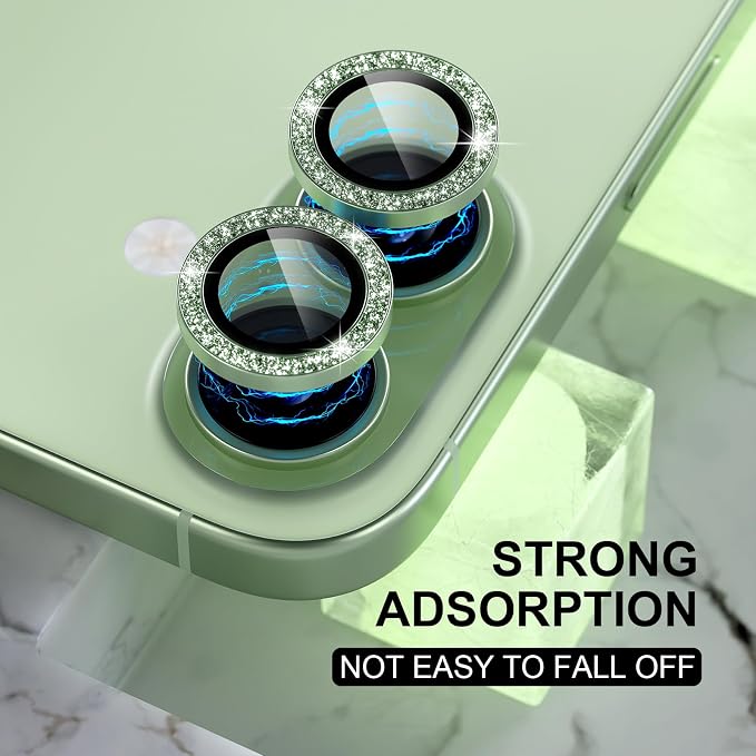Choiche for iPhone 17 Camera Lens Protector Bling, Glitter-Green | Ultra HD, 9H Tempered Glass Camera Cover Screen Protector Metal Individual Ring Decoration Accessories, 2-Lens, 6.3-inch - Image 6