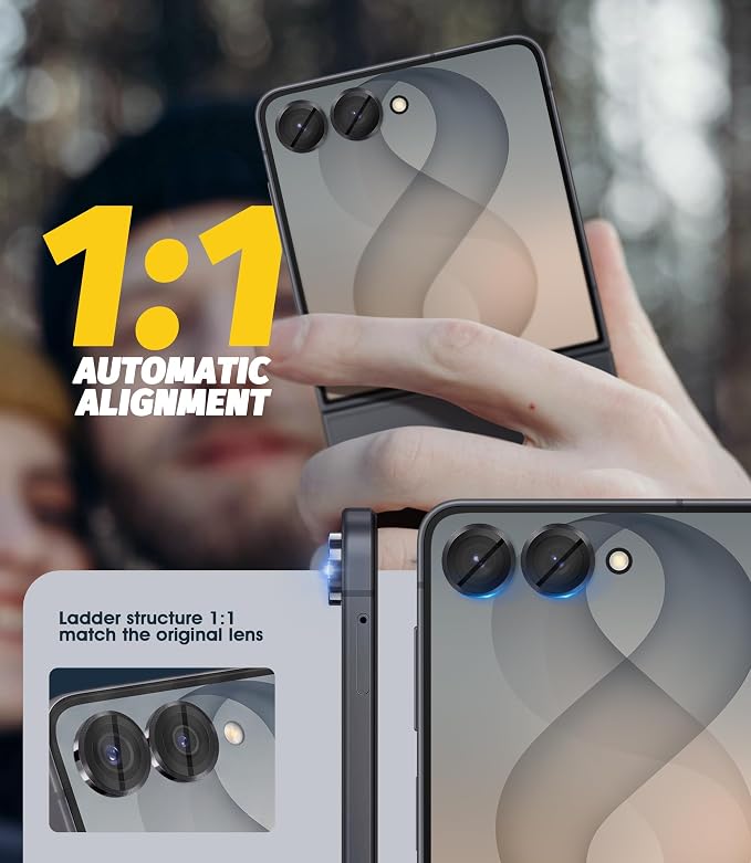 Orzero (2 Sets Camera Lens Protector for Samsung Galaxy Z Flip 8/Flip 7, [EZ Install] [Case-Friendly] 9H Tempered Glass CD Pattern Lens Cover, Military-Grade Shockproof, HD Clarity Anti-Glare - Gray - Image 6