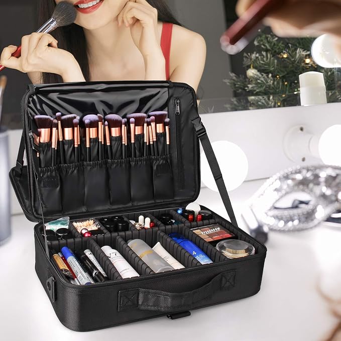 Relavel Travel Makeup Train Case Cosmetic Case Organizer Portable Artist Storage Bag with Adjustable Dividers for Cosmetics Makeup Brushes Toiletry Jewelry Digital Accessories - Image 7