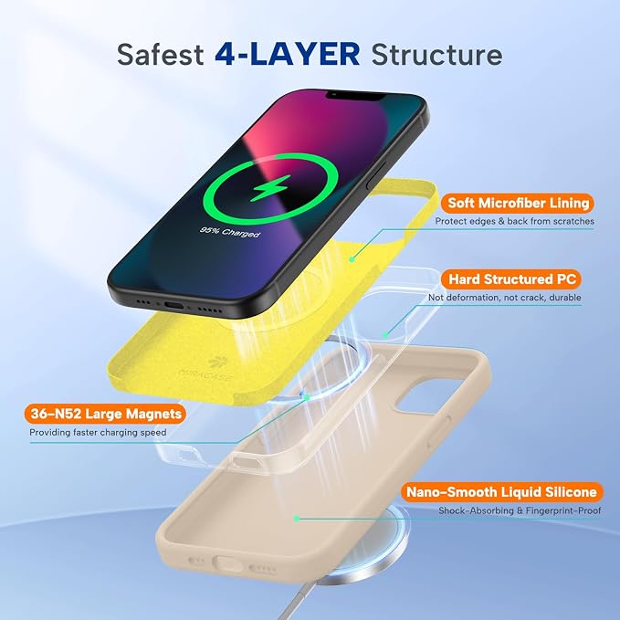 miracase Magnetic for iPhone 13 Case, [Soft Anti-Scratch Microfiber Lining], Compatible with MagSafe, Liquid Silicone Case Shockproof Drop Protection Phone Case for 13, Sand - Image 2