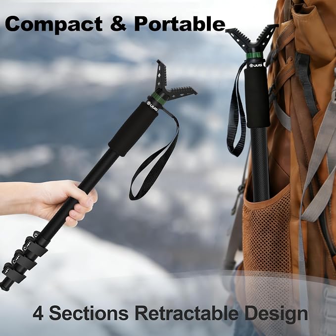 UUQ M4 Carbon Fiber Monopod Shooting Stick and Gun/Rifle Rest, 4-Section Adjustable Height, Durable and Lightweight Versatile Trekking Pole, Portable Compact for Hunting, w/Spike Foot - Image 7