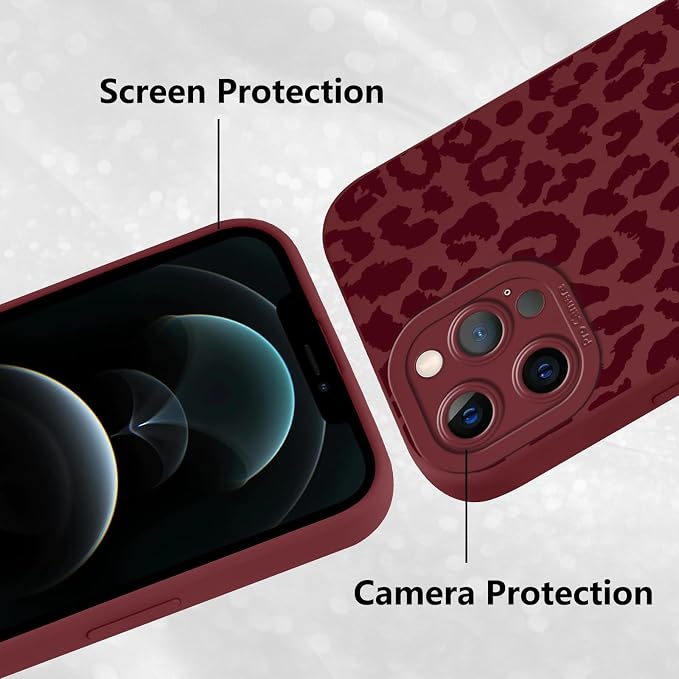 Cute Burgundy Cheetah Print Phone Case for iPhone 12 Pro 6.1" | Aesthetic Leopard Pattern Design Cover Full Camera Lens Protective Shockproof Soft Slim TPU Funda for Women Girls - Image 5