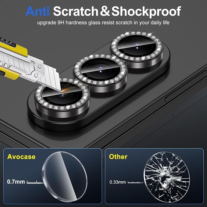 for Samsung Galaxy Z Fold 7 Camera Lens Protector, Individual Metal Ring Tempered Glass Lens Cover, [Strong Adsorption] Scratch Resistant Ultra-Thin HD Clear Lens Cover, 1 Set-Black Diamond - Image 3