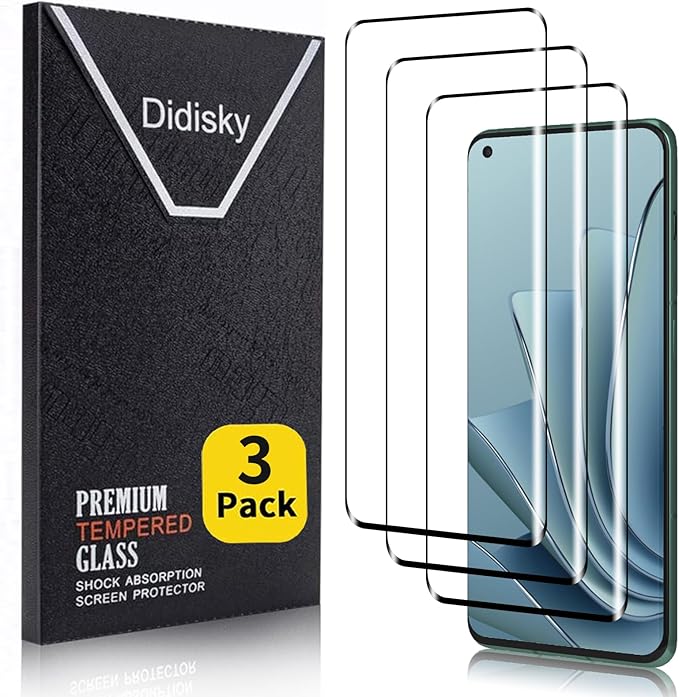 Didisky 3 Pack Screen Protector for Oneplus 10 Pro (Not for 10t,10) Tempered Glass Film, 3D Curved Full Coverage,Easy to Install,Bubble Free,9H,Anti Scratch by Didisky