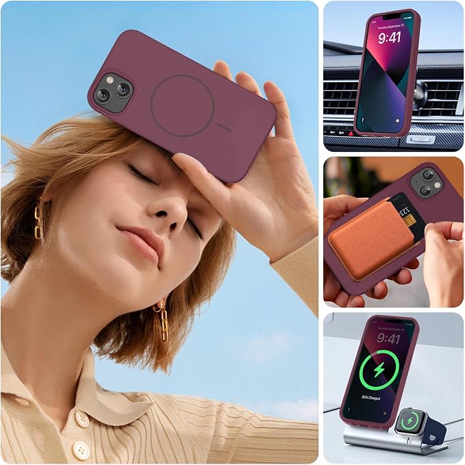 Miracase Silicone for iPhone 13 Case, Wine Red | Soft Anti-Scratch Microfiber Lining, Premium Silicone Cover Shockproof Drop Protection Phone Case for 13 - Image 5
