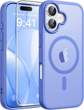 FNTCASE for iPhone 16 Case, Fit for Magsafe, Screen Protector, Ultramarine | Full Camera Protection, Translucent Matte, 14FT Military Grade Drop Proof, Shockproof Protective Phone Cover by FNTCASE