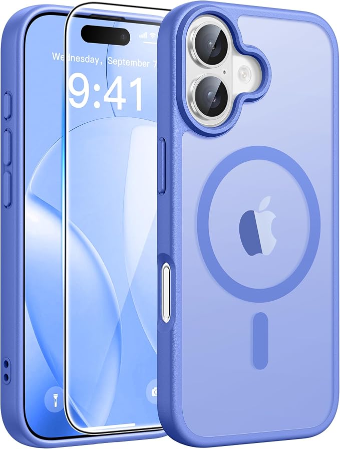 FNTCASE for iPhone 16 Case, Fit for Magsafe, Screen Protector, Ultramarine | Full Camera Protection, Translucent Matte, 14FT Military Grade Drop Proof, Shockproof Protective Phone Cover by FNTCASE