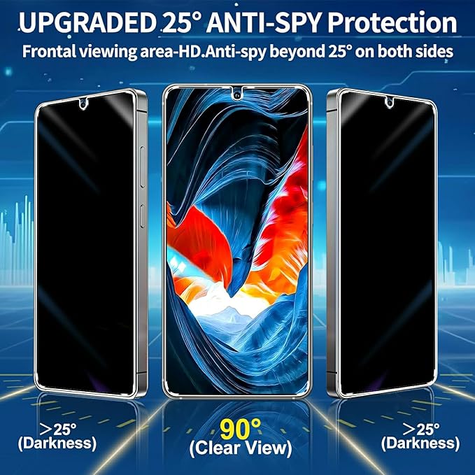 3 Pack Privacy Screen Protector for Samsung Galaxy s25 ultra Tempered Glass + 2 Pack Camera Lens Protector, True 25°Anti Spy, Military Grade Shatterproof, 9H+ Hardness, Auto Alignment Frame 6.9" - Image 4
