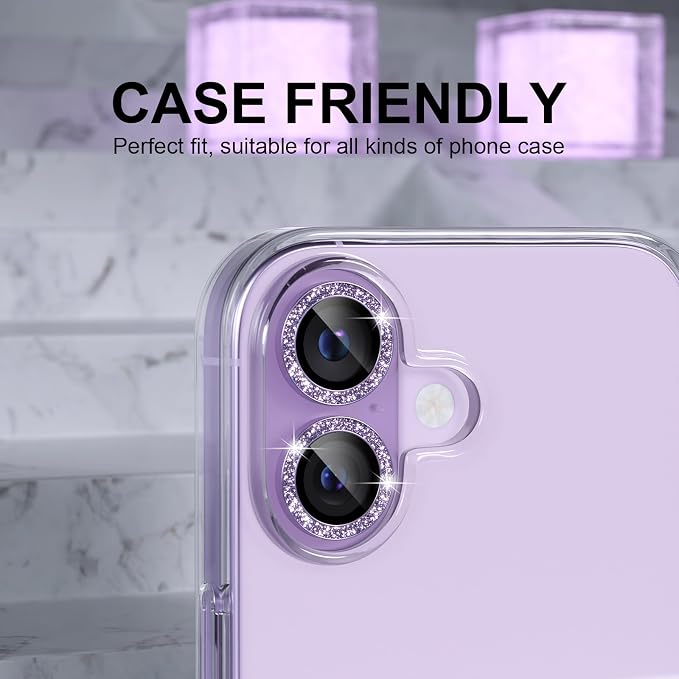 Choiche for iPhone 17 Camera Lens Protector Bling, Glitter-Purple | Ultra HD, 9H Tempered Glass Camera Cover Screen Protector Metal Individual Ring Decoration Accessories, 2-Lens, 6.3-inch - Image 4
