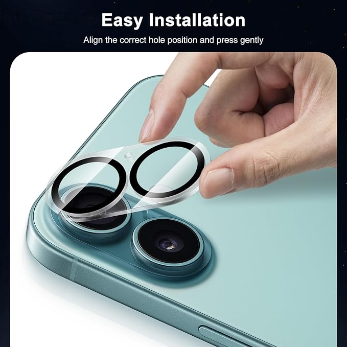 Camera Lens Protector (3 Pack) Compatible with iPhone 16 6.1" & iPhone 16 Plus 6.7" Camera Lens Cover Protection, 9H Tempered Glass, HD Clear Anti-Scratch [Black Edge] - Image 7