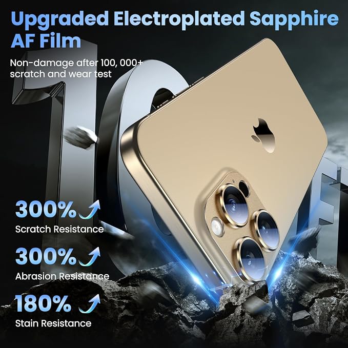 Uyiton for iPhone 16 Pro/iPhone 16 Pro Max Camera Lens Protector | Not Easy to Break, Strong Adsorption, Case-Friendly, Metal 9H Sapphire Glass Rear Camera Screen Cover, Gold, 2 Pack - Image 6