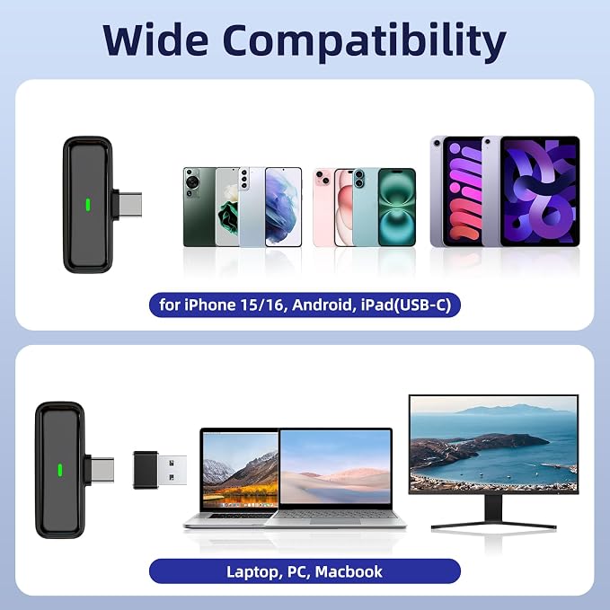 NPTCL Wireless Microphone for iPhone 17/16/15 PC Laptop Computer Android | Noise Canceling, 24H Charging Case, LED Charge Display, Mini Clip Mic for Video Recording Vlog Podcast Youtube, USB & USB C - Image 7