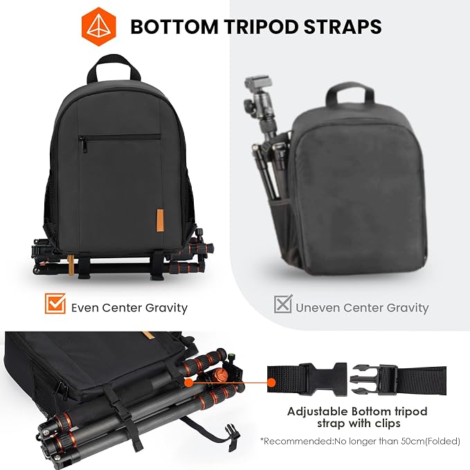 TARION Small Camera Backpack for Photographers Compact 12L Black TB-S | 14 Inch Laptop Compartment, Rain Cover, Bottom Tripod Holder, for DSLR Mirrorless Cameras, Everyday Shooting Bag - Image 4