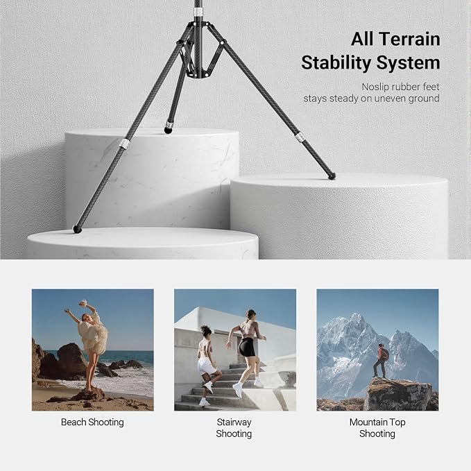 NEEWER Carbon Fiber Tripod Stand w Reversible Legs, 35"-102" Portable Lightweight Photography Light Stand for Strobe Softbox Ring Light Action Cam DSLR Streaming Recording, 6.6lb/3kg Max Load, ST260C - Image 5