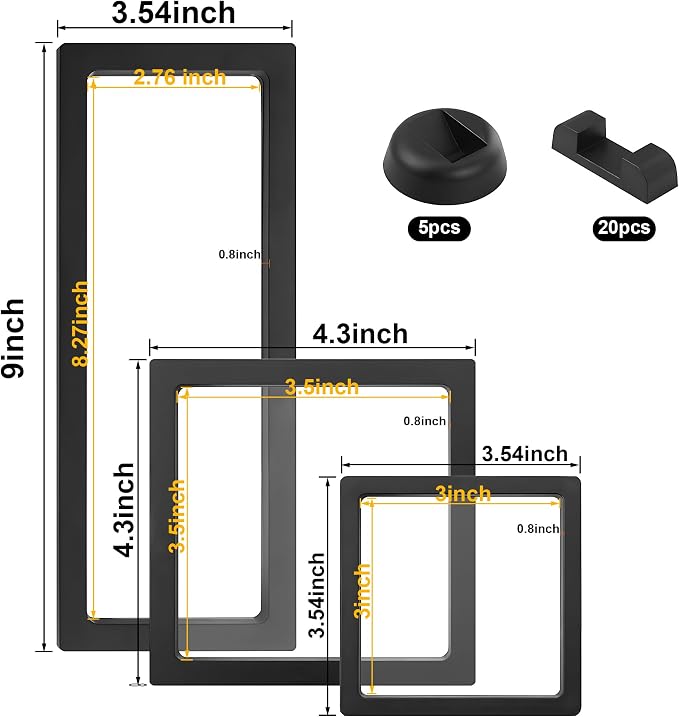 3D Floating Display Case Set of 15 Clear PE Film Jewelry Storage Boxes, 3D Floating Display Frame for Jewelry,Specimen,Medallions(Black) - Image 2