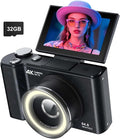 W & O 4K Digital Camera for Photography,180°Flip Screen Kids Digital Camera | 64MP Vlogging Camera for YouTube with SD Card,16X Zoom Autofocus,Point and Shoot digital cameras for Teens Beginner,Black by WO