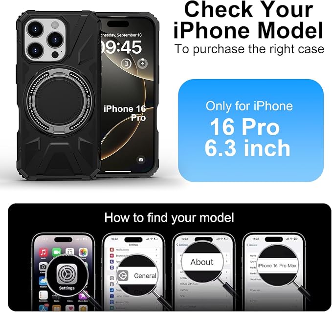 iPhone 16 Pro Case, Magnetic Case with 360° Ring Holder,iPhone 16 Pro Rotatable MagSafe Ring for iPhone 16 Pro Cover Grip Stand Kickstand Military-Grade Shockproof Case for iPhone 16 Pro, 6.3 inch - Image 7