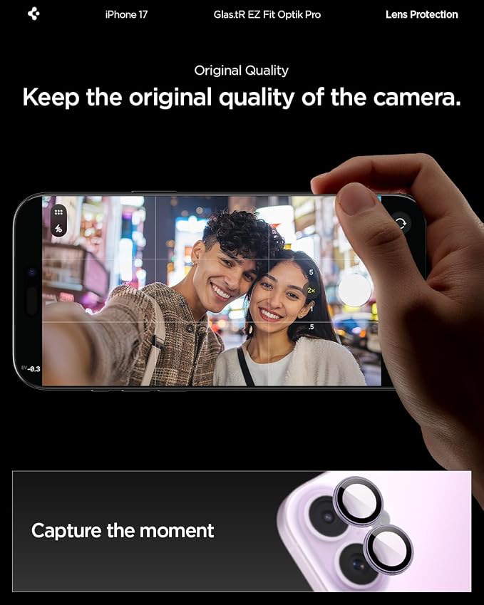 Spigen Camera Lens Protector for iPhone 17 (16 Plus/16) - Lavender | GlasTR EZ Fit Optik Pro, 9H+ Tempered glass, Scratch resistant, Auto-align tray, Case-friendly, Original Photo Quality, 2Pack - Image 3