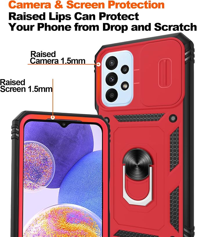 Gritup for Galaxy A23 5G Case Military-Grade Shockproof with Kickstand | (   ) with 2 PCS Screen Protector, Slide Camera Cover, Heavy Duty Funda para A 23 5G Cover, Red+Black - Image 5