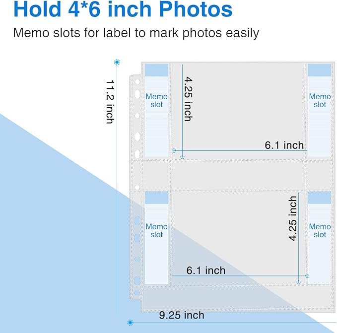 Sooez 30 Pack 4x6 Photo Sleeves for 3 Ring Binder, Hold 120 Pictures | Heavy Duty Plastic Binder Sleeves, Photo Album Refill Pages, Acid Free Archival Page Protector, Binder Inserts for Postcard - Image 2