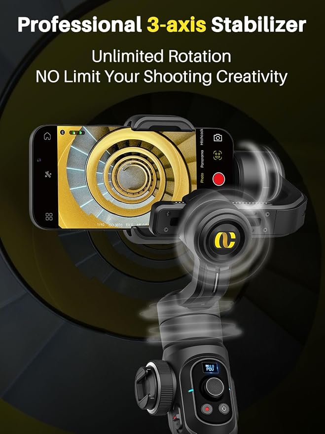 AOCHUAN Professional Gimbal Stabilizer for Smartphone,Built-in 18CM Extension Rod and Powerful Fill Light,360°Inception,Face&Object Tracking Stabilizer,3-Axis Gimbal for iPhone& Android-Smart S2 - Image 2