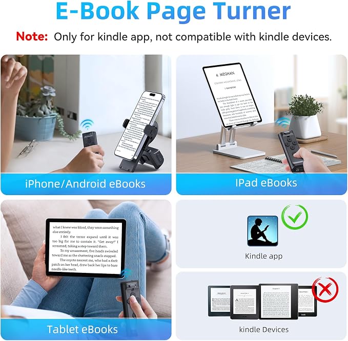 MILOUZ Remote Control Scrolling for Tiktok with Phone Stand,Page Turner for Kindle App E-Book,Bluetooth Camera Shutter Remote for iPhone, Android,iOS,iPad,Tablet (Black) - Image 3
