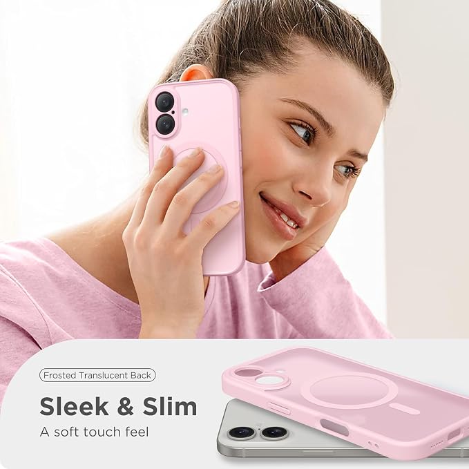 CAPRARO for iPhone 16 Case, Compatible with MagSafe | Upgraded [Full Camera Protection] Protective Translucent Matte Women Girl Magnetic Phone Case Cover, Pastel Pink - Image 7