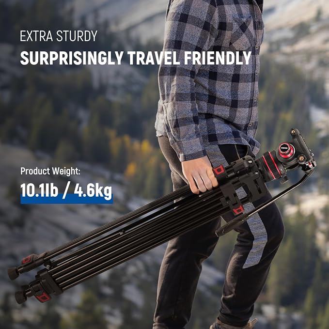 NEEWER 74" Video Tripod with Adjustable Damping Fluid Head, TP75 | Metal, Heavy Duty, Dual-Mode QR Plate, Compatible with DJI RS Gimbals, Flexible 360° Pan, +90°-75°Tilt, Max Load 22lb/10kg - Image 7