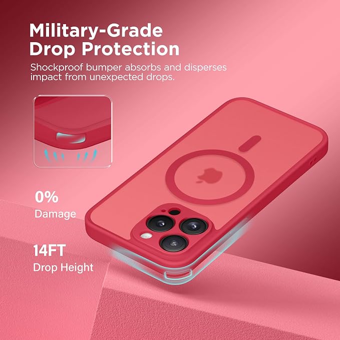 CAPRARO for iPhone 15 Pro Max Case, Compatible with MagSafe Red | Upgraded [Full Camera Protection] Shockproof Protective Slim Translucent Matte Magnetic Phone Case 6.7'', Red - Image 5