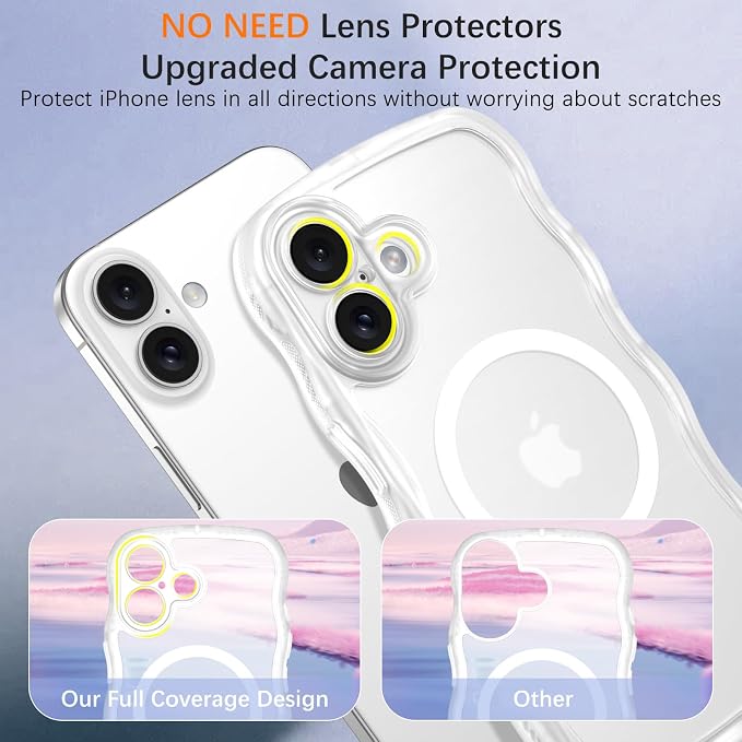 BENTOBEN Magnetic for iPhone 17 Case, Cute Wavy Full Camera Protection [Compatible with MagSafe] Translucent Matte Anti-Slip Bumper Women Girls Boys Protective Cover for 17 6.3", Clear White - Image 6