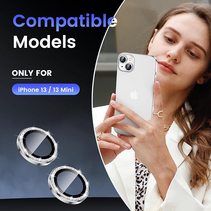 Tensea for iPhone 13/13 Mini Camera Lens Protector Bling, Camera Cover | 9H Tempered Glass Camera Screen Protector, Metal Individual Ring for iPhone13 6.1inch/ 13mini 5.4inch, HD Clear, Easy Install - Image 2