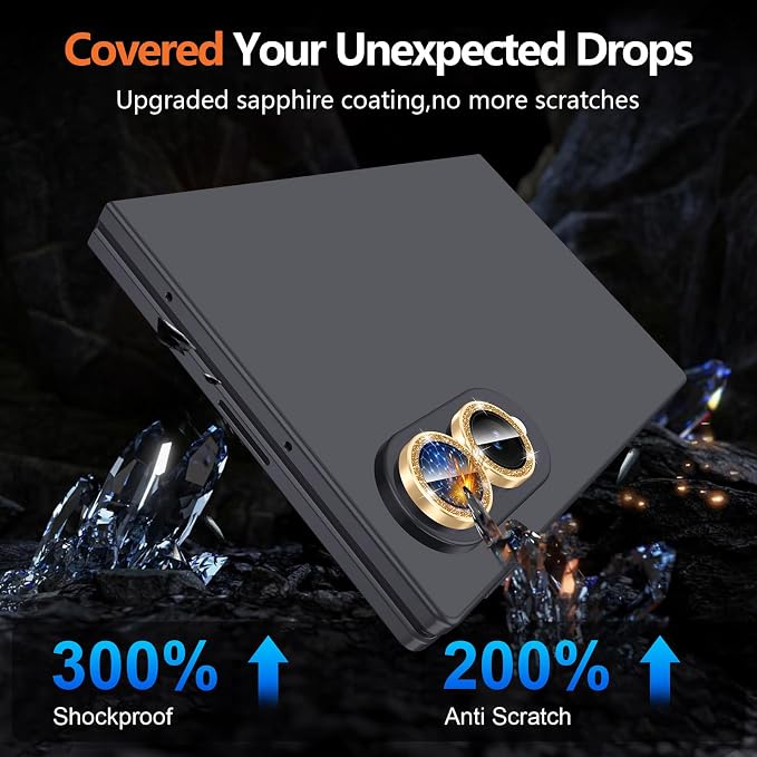 for Samsung Galaxy Z Fold 8 Camera Lens Protector, Individual Metal Ring Tempered Glass Lens Cover, [Strong Adsorption] Scratch Resistant Ultra-Thin HD Clear Lens Cover,1 Set-Gold Sparkly - Image 5
