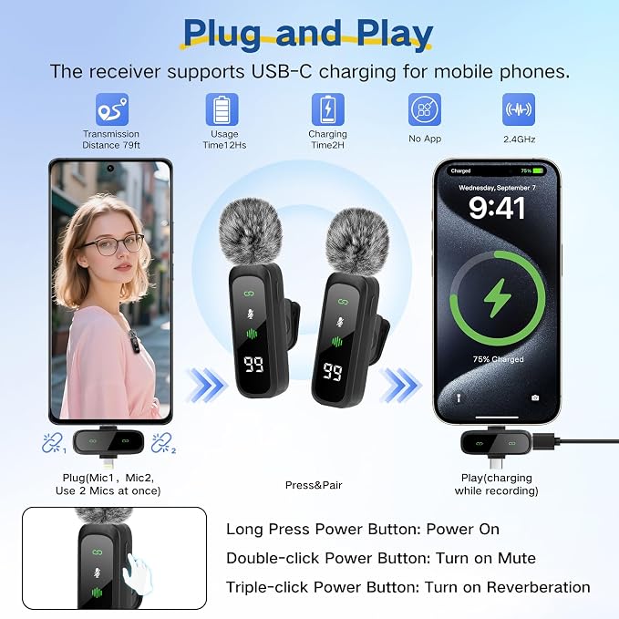 Content Creator Vlogging Kit,180CM Metal Selfie Stick Tripod with Light and Wireless Microphones,Vlogging Kit for iPhone/Android,Phone Tripod for Tiktok &YouTube Starter Kit - Image 3