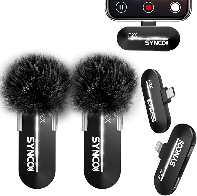 SYNCO Wireless Lavalier Microphone USB-C Lightning, P2XLT Dual Mic 2.4GHz for iPhone 16/15/14/13/12/11 pro max/se/Samsung YouTube TikTok Live Streaming, Wireless-Lavalier-Microphone-Lapel by SYNCO