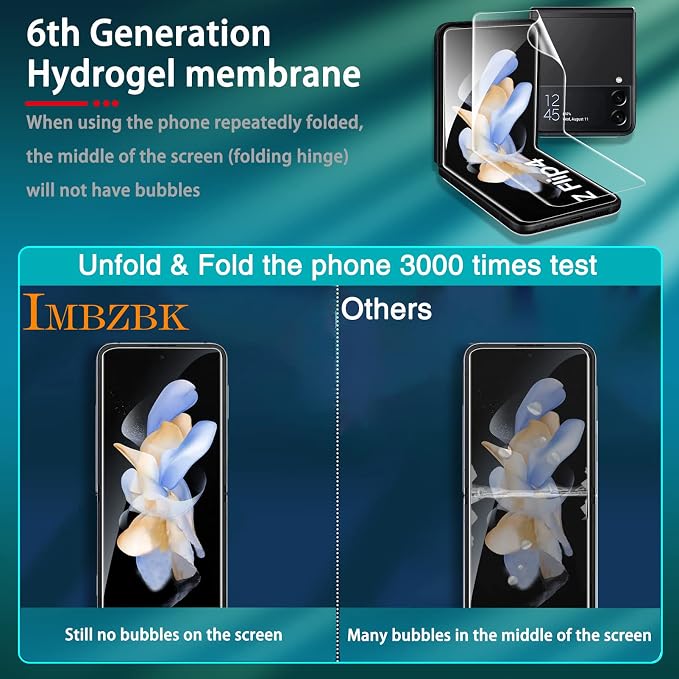 IMBZBK 9 in 1 for Samsung Galaxy Z Flip 4 5G Screen Protector | 9H+ Hardness, Military Grade Shatterproof, Case Friendly, Bubble Free Easy Installation Frame, 3+3+3 Pack - Image 2