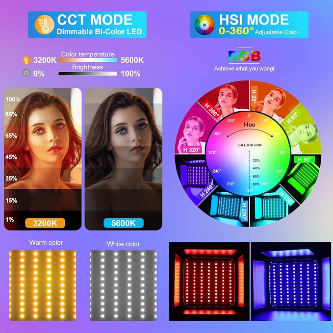 GVM Upgrade 800D RGB Video Light Kits with 2 Softboxes, Studio Lights with Bluetooth Control, 2 Packs Photography Lighting with 18 Lighting Scenes, led Panel Lights for Video Recording - Image 4