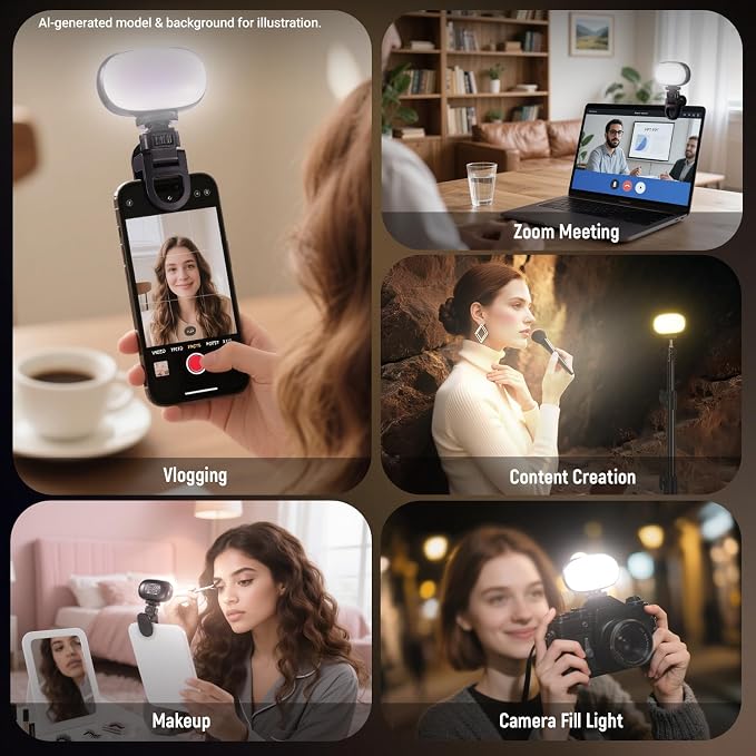 NEEWER Basics Portable Selfie Light, 3W Clip on Phone Small LED Cold Shoe Camera Lighting, 600mAh CRI95 3 Color Modes Dimmable for iPhone iPad Laptop Webcam Zoom Video Conference Recording Vlog, N9 - Image 6
