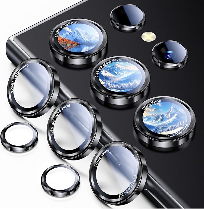 Uyiton for Samsung Galaxy S24 Ultra Camera Lens Protector, Unique Design | Case-Friendly, Military-Grade Sapphire Glass with Aluminum Metal Rear Camera Screen Cover, Black (6.8 inch) by Uyiton