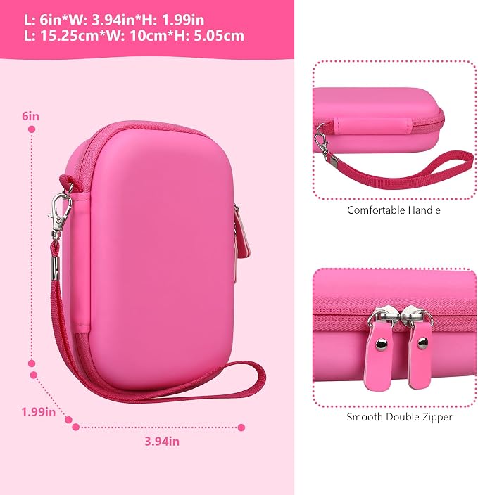 Hard Carrying Case for KODAK Step Instant Smartphone Photo Printer - Portable Mini Color Wireless Mobile Printer, Zipper Mesh Pocket for USB Cable, Photo Paper, Pink - Image 3