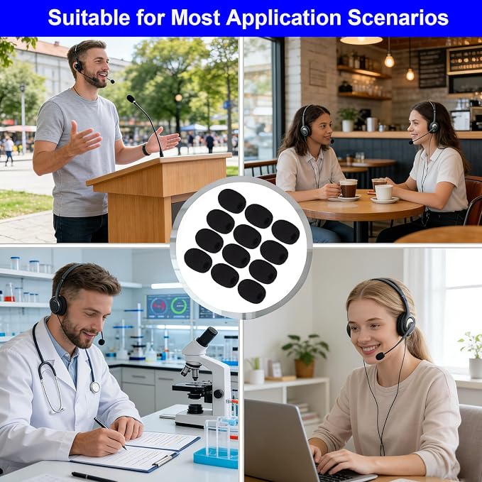 12 Pack Microphone Covers Foam, Noise Reduction Mic Cover, for Lapel and Headset Microphones Windscreen - Image 6