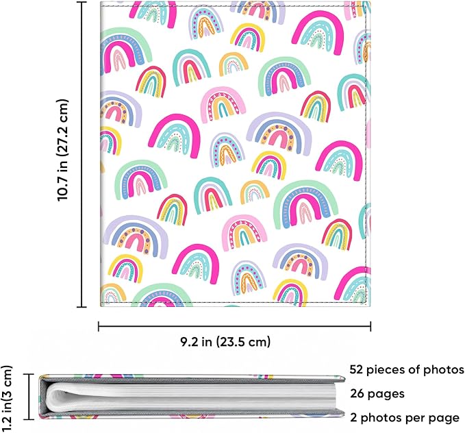 Fintie Photo Album for 8x10 Photos, 52 Pockets Vegan Leather Memory Book | Premium Cover Picture Book, For Family/Wedding/Couples Keepsakes, Anniversary Photos & Artwork Collection, Whimsy Rainbows - Image 6